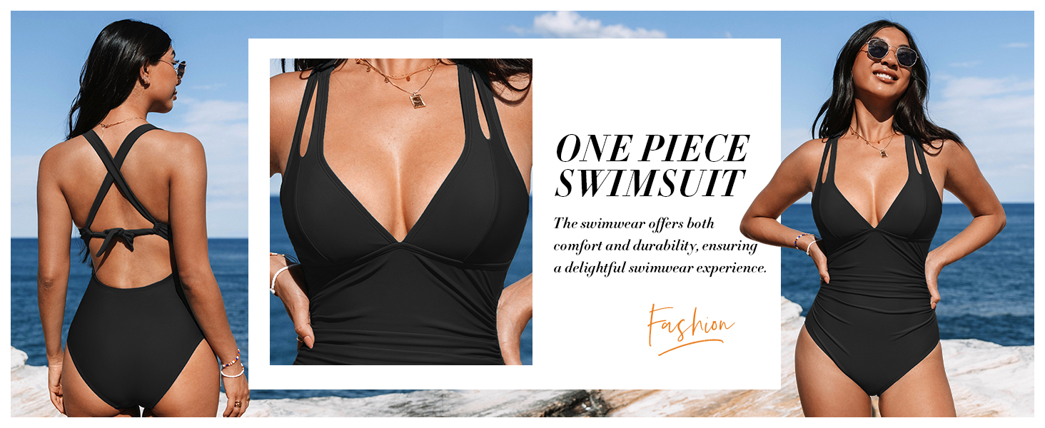 Купальник CUPSHE з V-подібним вирізом, корегуючими складками та глибоким вирізом на спині, одноцільний, оливковий/тропічний, для жінок