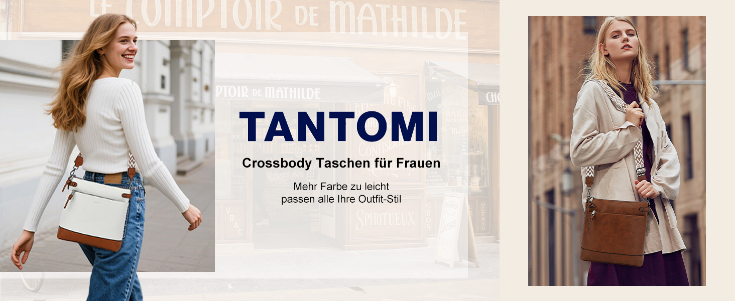 Жіноча сумка через плече TANTOMI, середня сумка-шопер з екошкіри з 6 відділеннями для карток, сіра