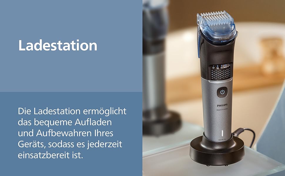 Тример для бороди Philips Beardtrimmer 7000 серії BT7670/15: самозаточувальні металеві леза, 40 налаштувань довжини, технологія BeardSense, водонепроникний, з зарядним пристроєм