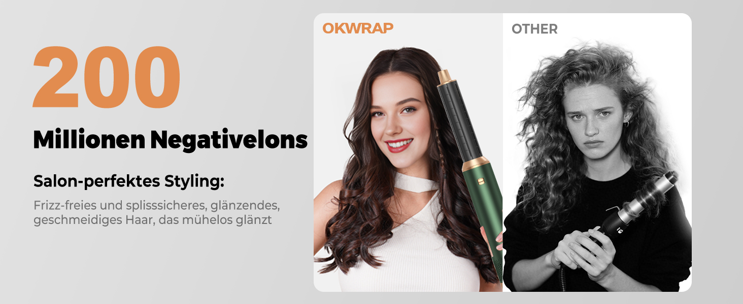 Набір для стайлінгу волосся OKWRAP 5 в 1: стайлер-фен, кругла щітка, плойка та термощітка з LCD-дисплеєм для сушіння, об'єму та випрямлення (Зелений/Золотий)