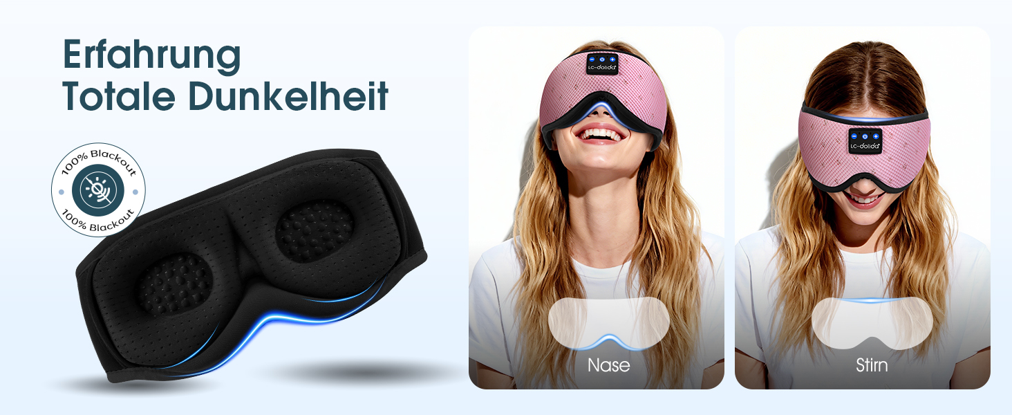 Bluetooth маска для сну з навушниками LC-dolida, повна світлоізоляція (Blackout), м'яка тканина, колір baby-рожевий