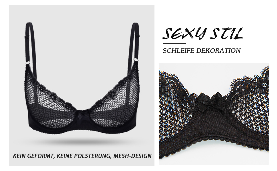 Чорний мереживний балконетний бюстгальтер Wingslove 85B з кісточками, м'який, з сіткою, без вставок