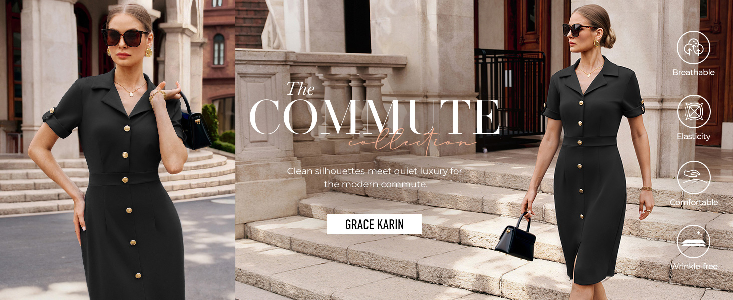 Сукня-олівець Grace Karin Marineblau M, елегантна бізнес-сукня з ґудзиками