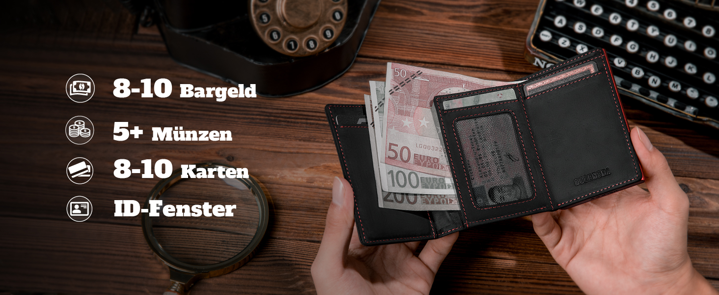 Чоловічий ультратонкий гаманець DODENSHA MagSnap з монетницею, RFID захистом та магнітним замком, на 10+ карток, чорно-червоний