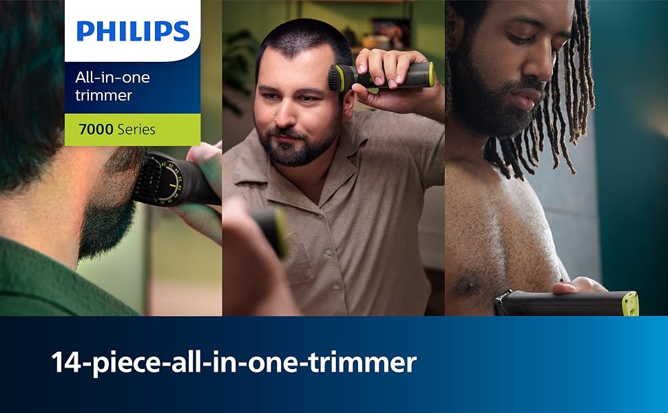 Тример Philips Multigroom 7000 MG7962/30 19-в-1 для чоловіків: універсальний набір для обличчя, волосся та тіла, самозаточувані леза, 26 налаштувань довжини (0,5-20 мм)