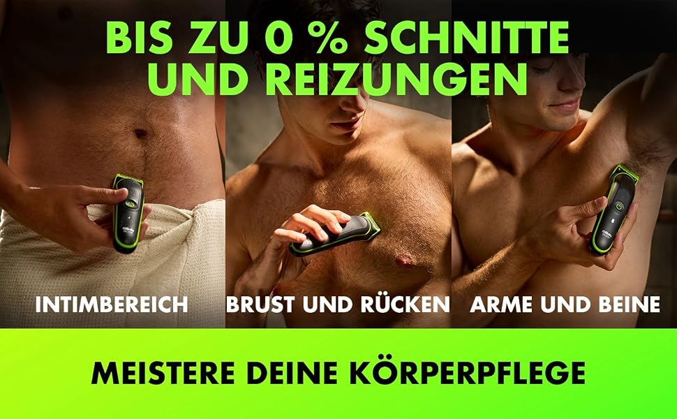 Тример для тіла та інтимних зон Gillette Labs i3 Body + Intimate для чоловіків, чорний/зелений, водонепроникний, з технологією SkinFirst та набором аксесуарів (5 шт)
