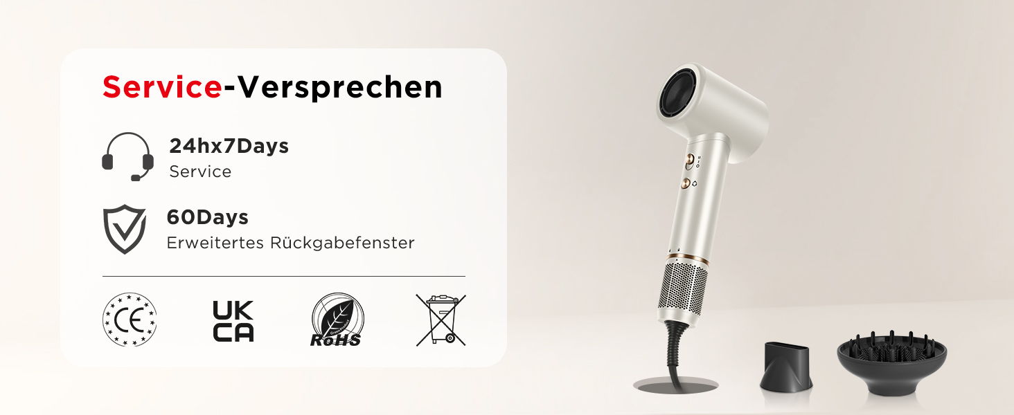 Професійний фен для волосся Parwin Pro Beauty Air-Sonic з HD-LED дисплеєм, безщітковим мотором 110,000 RPM та іонізацією (200 млн негативних іонів), швидка сушка 25м/с, Champagne Silver