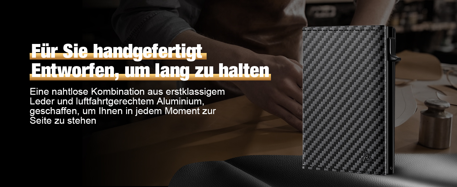 Чоловічий шкіряний картхолдер dwnkove Slim Wallet: смарт-гаманець з Pop-Up механізмом, RFID захистом, відділенням для монет та вікном для ID, Carbon Design