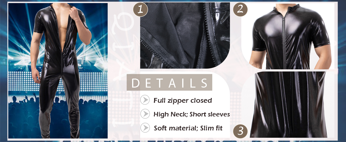 Чоловічі шорти-лосини QiaTi без рукавів з блискавкою, з штучної шкіри, боді з 2 кишенями для повсякденного носіння та клубів (XL, чорний)