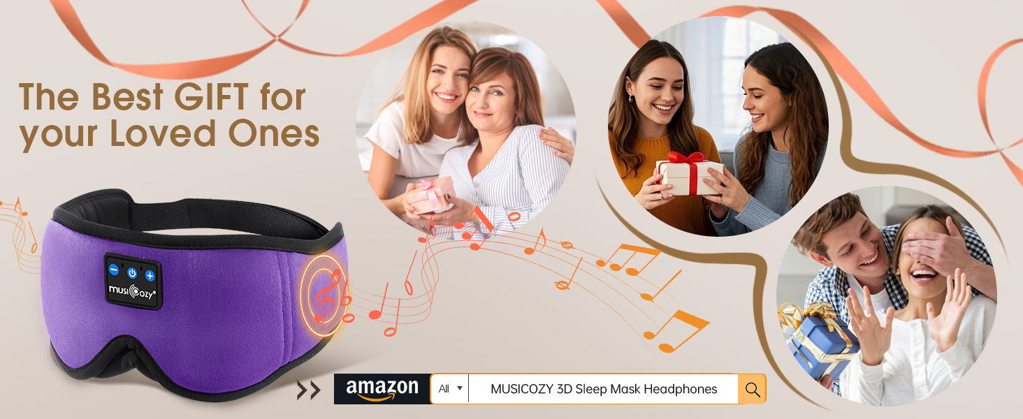 Маска для сну з Bluetooth-навушниками MUSICOZY, 3D затемнення 100%, м'яка пов'язка для сну та медитації, версія Bluetooth 5.4, 16 годин роботи, лавандовий колір