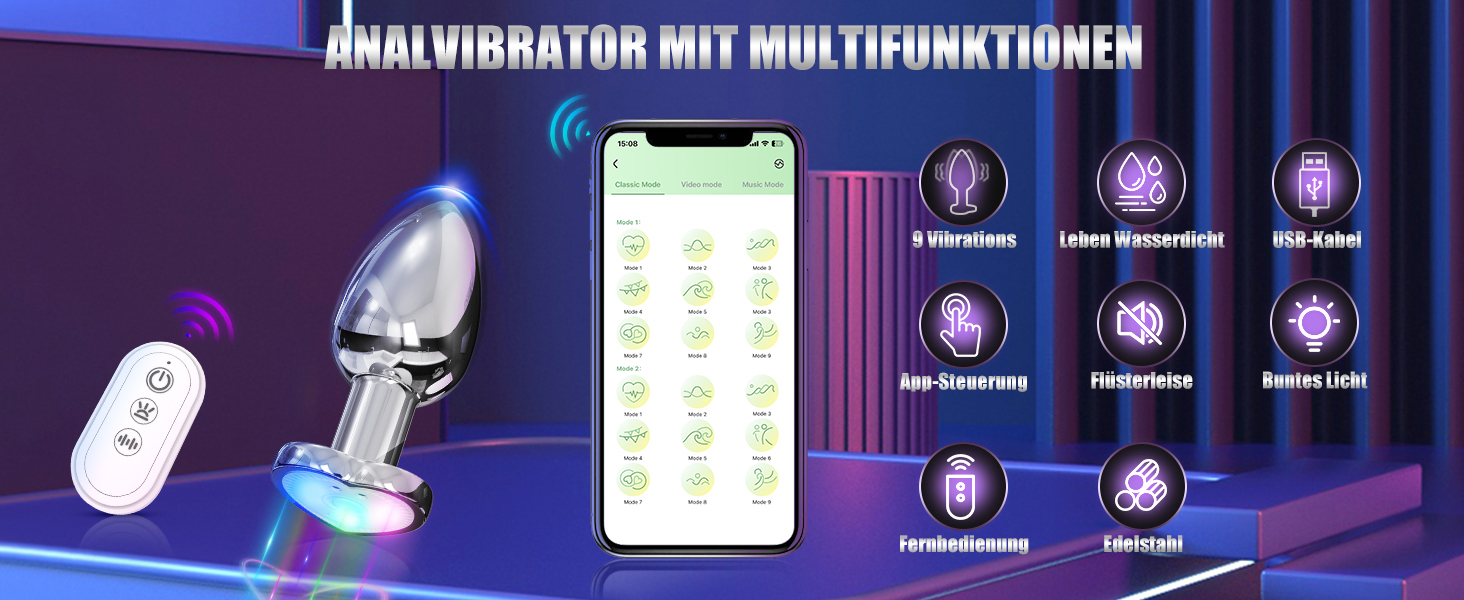 Вібратор для анусу Analspielzeuge з 9 режимами вібрації, стимуляція простати, для чоловіків та жінок (маленький)