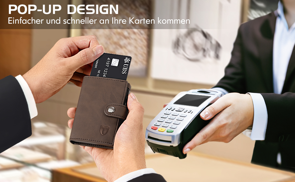 Тонкий чоловічий гаманець TENBST з RFID захистом та монетницею, преміум шкіряний картхолдер на 10 карток, чорний та помаранчевий (Коричневий)
