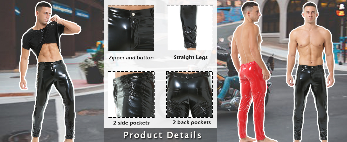 Чоловічі штани QiaTi: стильні, зручні, з еластичною тканини, прямі штанини, для мотоциклів та клубів (червоний, M)