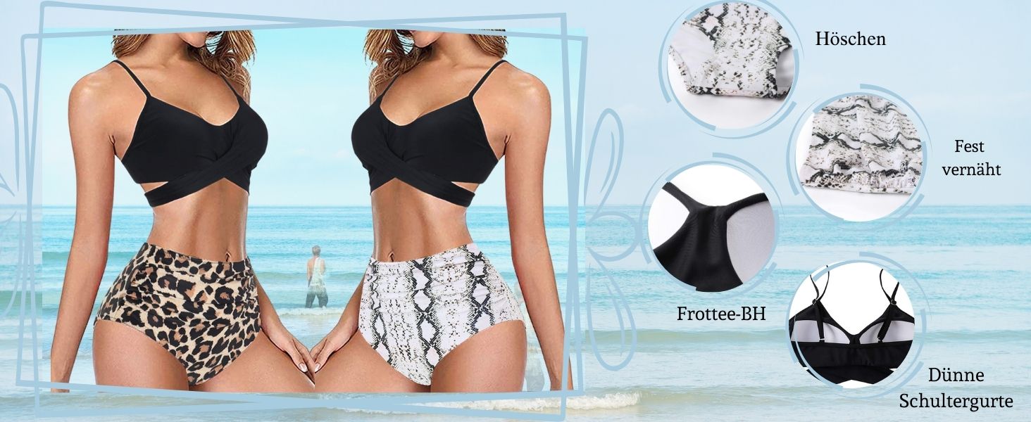 Бікіні жіночий з рюшами, комплект 2 шт. - топ з перехресною застібкою та пуш-ап, трусики з високою талією та зав'язками на спині, леопардовий принт, розмір XL