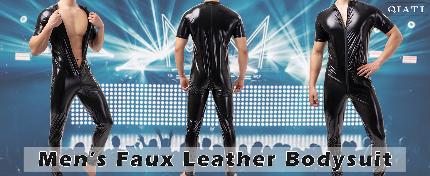 Чоловічі шорти-лосини QiaTi без рукавів з блискавкою, з штучної шкіри, боді з 2 кишенями для повсякденного носіння та клубів (XL, чорний)
