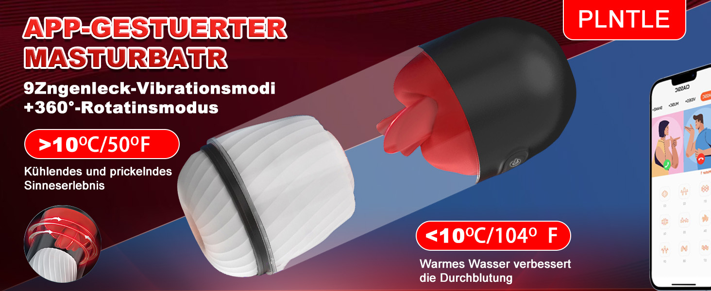 Електричний масажер для чоловіків PINTLE з керуванням через додаток - 360° обертання, 9 режимів вібрації, стимулятор пеніса для соло-ігри, сексуальні іграшки для чоловіків