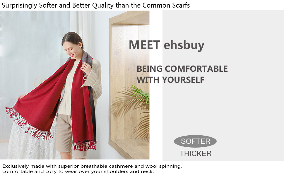 Жіночий зимовий шарф ehsbuy з кашеміру, двосторонній теплий палантин з китицями, великий довгий шарф для жінок (темно-синій / світло-сірий)