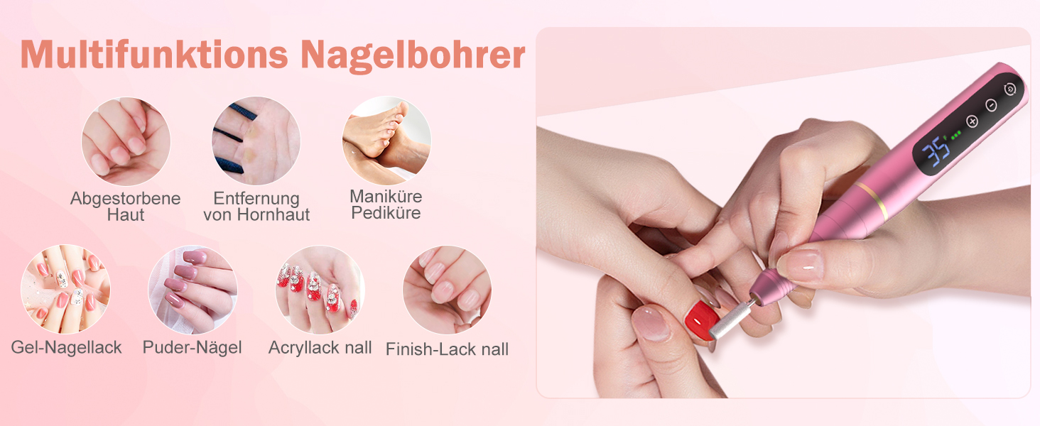Професійний бездротовий апарат для манікюру та педикюру NAILGIRLS 35000 об/хв, електрична пилка для нігтів, гель-лаків та акрилу, набір 11 в 1, рожевий