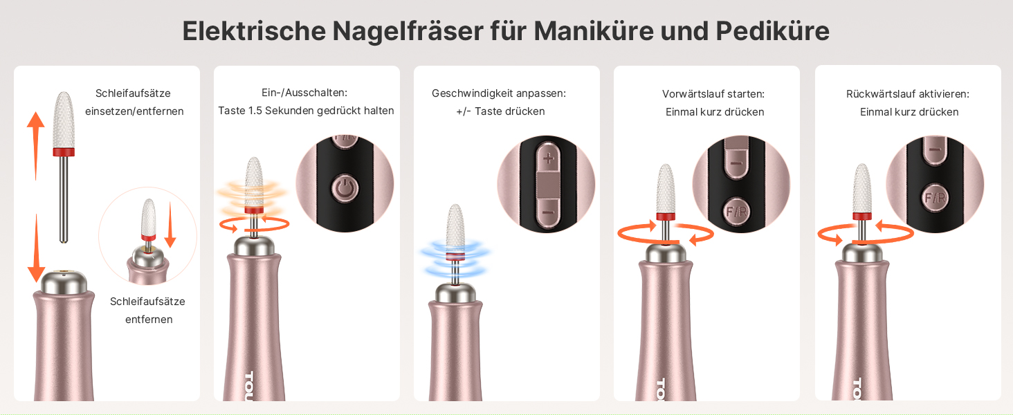 Електричний набір для манікюру та педикюру TOUCHBeauty: бездротовий апаратний фрезер з LCD-дисплеєм, 5 швидкостей, для гель-нігтів та акрилу, USB-зарядка