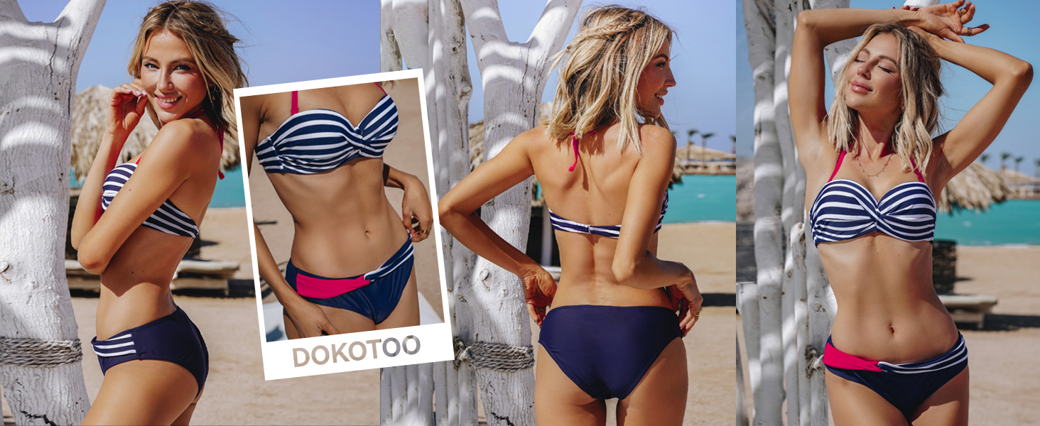 Бразильський бікіні Dokotoo Push-Up S-2XL блакитний: роздільний купальник для жінок