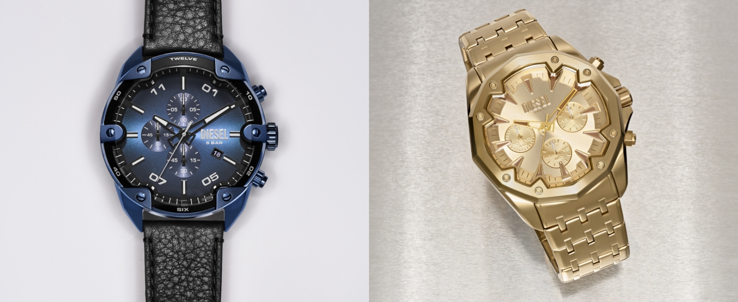Чоловічий годинник Diesel Mega Chief Chronograph зі сталевим браслетом, темно-синій та сріблястий