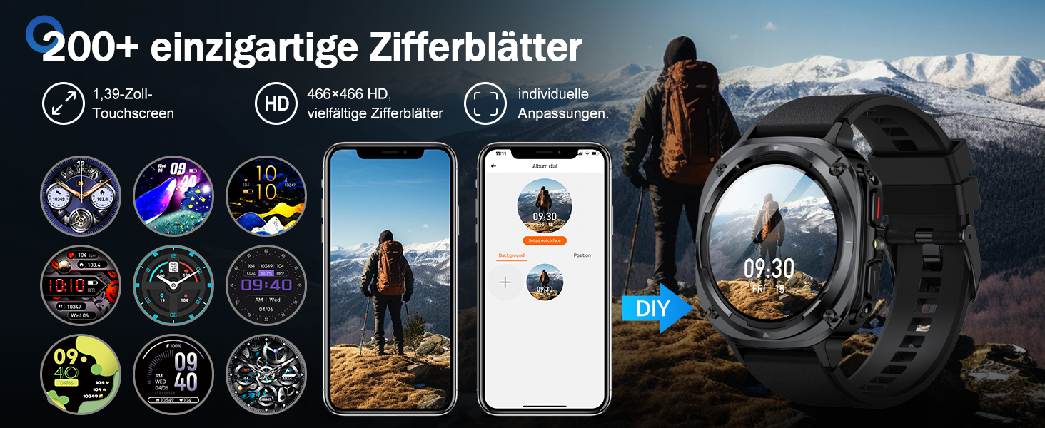 Смарт-годинник TIMU для чоловіків, 1.45' AMOLED дисплей, можливість дзвінків, 115+ спортивних режимів, моніторинг пульсу, сну та крокомір, водонепроникність IP68