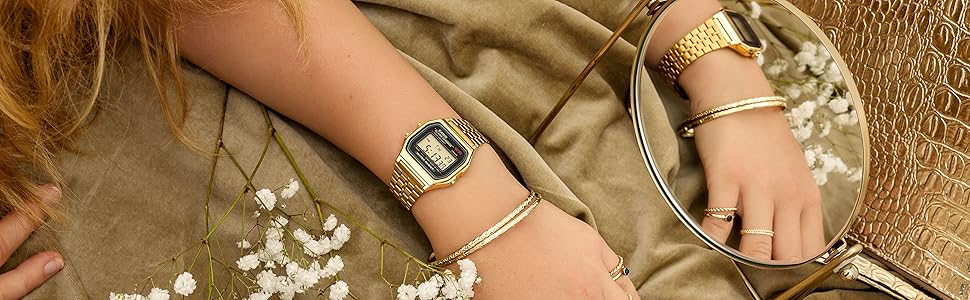 Класичний унісекс годинник Casio Collection Retro A158WEA (Золотистий/Чорний) на сталевому браслеті