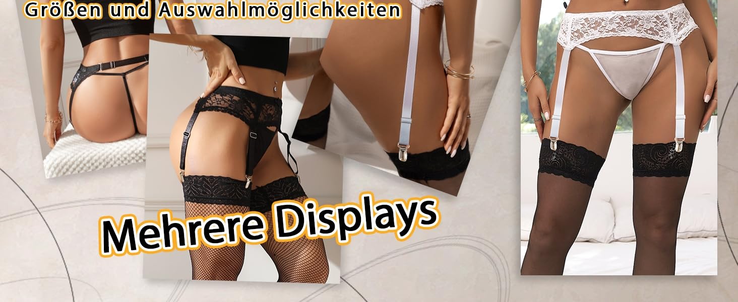 Комплект спідньої білизни Comeondear з ремінцями: 4 кліпси, великі розміри XL-XXL. Прозорий мереживний стрінг, широкі лямки, стріп-гуртel.