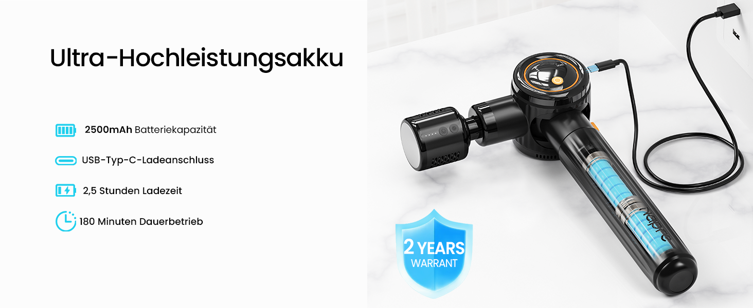 Перкусійний масажер NAPRE з функціями підігріву та охолодження, масажна пістолет з подовжувачем, регульованим кутом нахилу та 6 насадками для спини, шиї та тіла, у кейсі