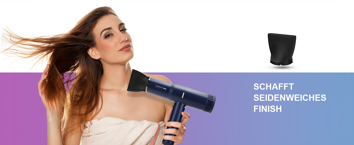 Професійний іонний фен для волосся PARWIN PRO BEAUTY: безщітковий мотор 110,000 RPM, магнітний дифузор, LCD-дисплей, низький рівень шуму, для дому та салонів (Rose Blue)