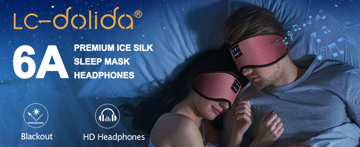 Маска для сну з Bluetooth-навушниками LC-dolida V5.4, дихаюча бавовняна пов'язка на очі з мікрофоном для подорожей, йоги та медитації, HiFi звук, 15 год роботи (Рожева)
