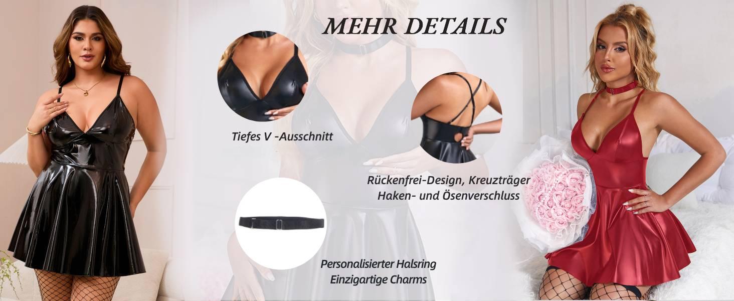 Шкіряне плаття-бабідол для жінок, Sexy Look, великі розміри, PU шкіра/Wetlook лак, міні-плаття, V-подібний виріз, A-силует, клубний стиль, чорний колір