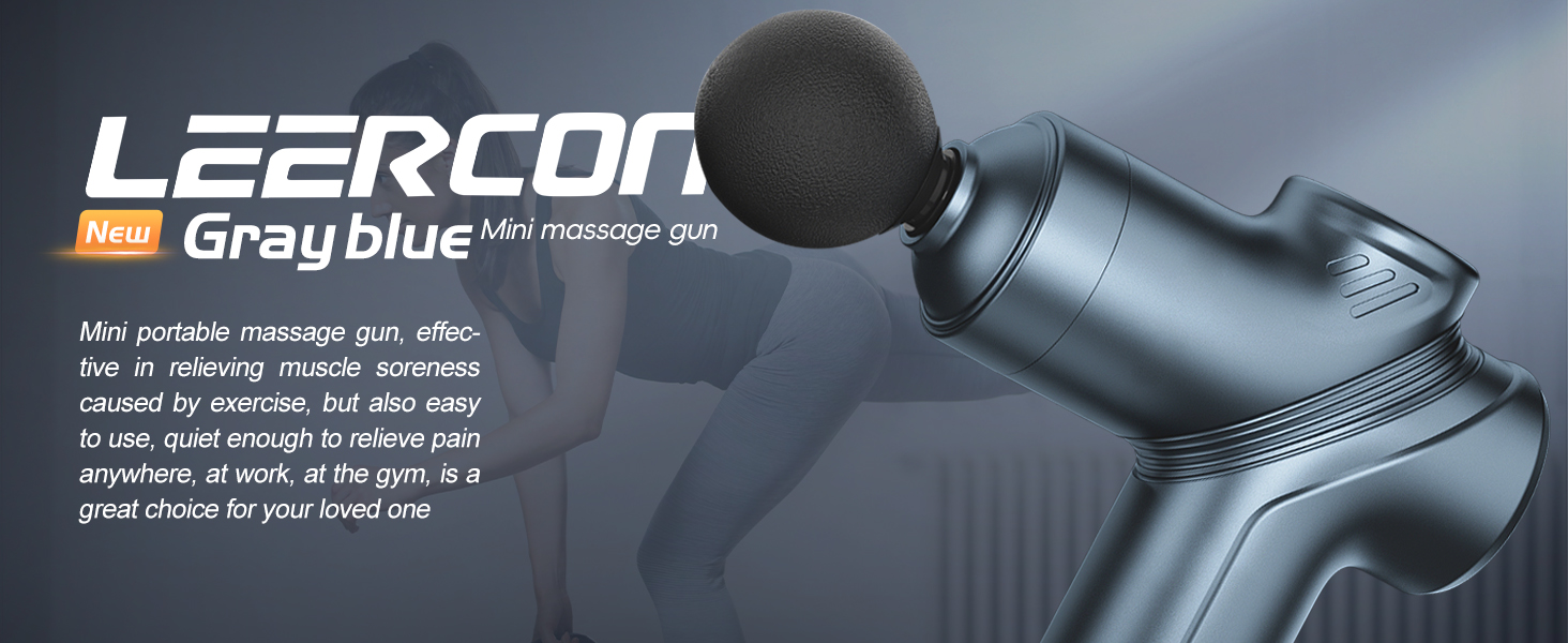 Перкусійний масажер LEERCON Mini — компактний електричний масажер для м'язів та спини, безшумний пістолет-масажер з 4 насадками для зняття болю (Синій)
