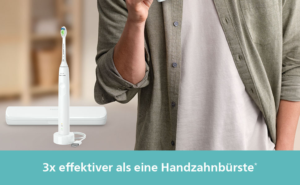 Електрична сонічна зубна щітка Philips Sonicare 4100 (HX3683/33) для дорослих, біла, з насадкою Optimal White, дорожнім футляром та USB-зарядним пристроєм