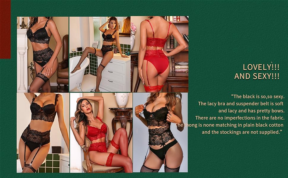 ЕVELIFE Комплект нижньої білизни для жінок: бюстгальтер та труси (3 шт.) - мереживний комплект, висока талія, стрінги, чорний, розмір 46