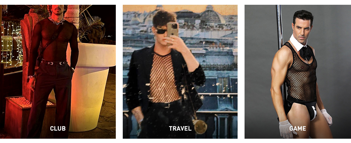 Чоловіча майка-сітка Casey Kevin Herren Netz Tank Top, прозора, з круглим вирізом, для клубної моди, чорна A1