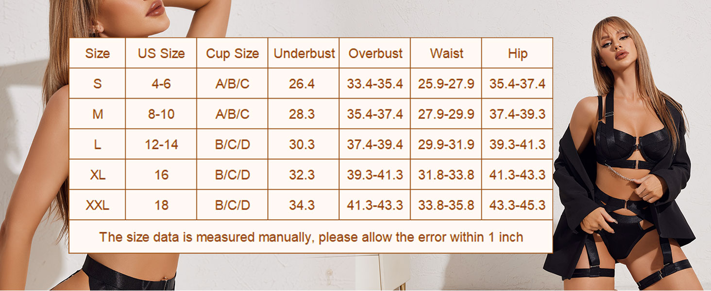 Avidlove Комплект сексуальної білизни для жінок: бюстгальтер з пуш-ап, трусики, бретельки, сліп, чорний
