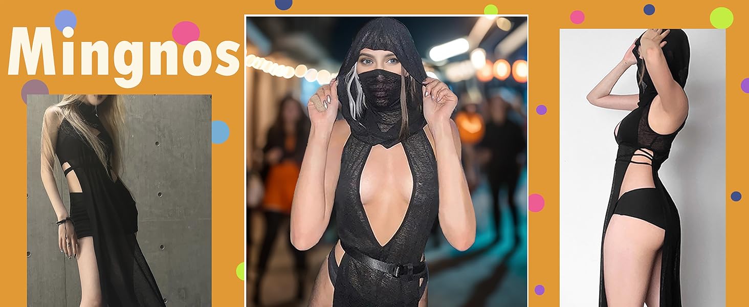 Прозора готична сукня Mingnos для рейв-вечірок, чорна з вирізами, з високим розрізом, для EDM фестивалів, клубів та вечірніх виходів. Розмір L