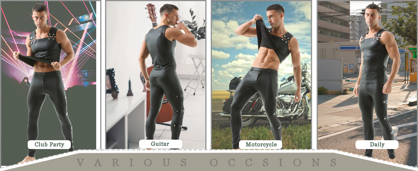 Чорні лосини з ефектом лакованого шкіряного покриття для чоловіків QiaTi, розмір XXL