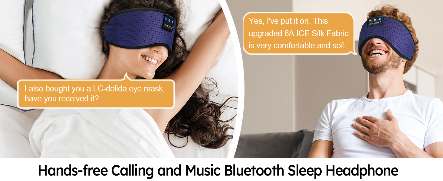 Маска для сну з Bluetooth-навушниками LC-dolida V5.4, дихаюча бавовняна маска для очей з мікрофоном для подорожей, йоги та медитації, HiFi звук, 15 годин роботи, синя