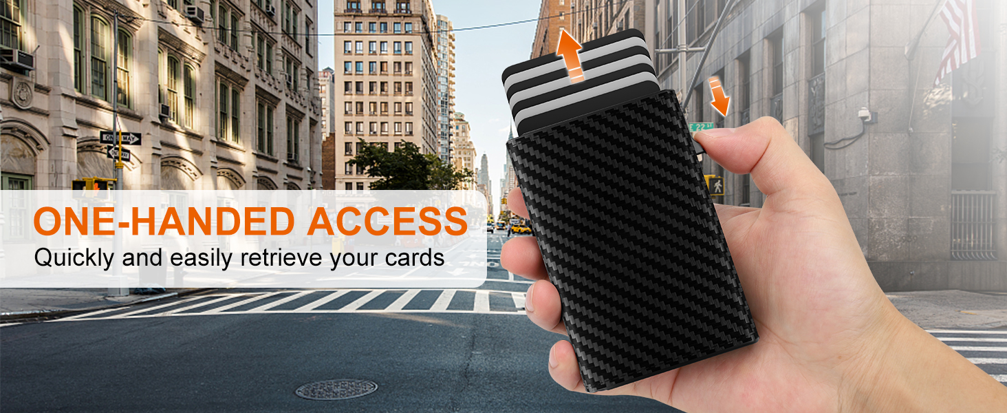 Чоловічий картхолдер dwnkove Slim Wallet з RFID-захистом, відділенням для монет та вікном для ID, смарт-гаманець Pop-Up з карбоновим дизайном, чорний