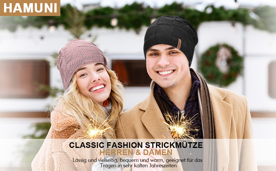 Унісекс в'язана шапка-біні HAMUNI — дихаюча трикотажна шапка Slouch Beanie для жінок та чоловіків, чорно-червона