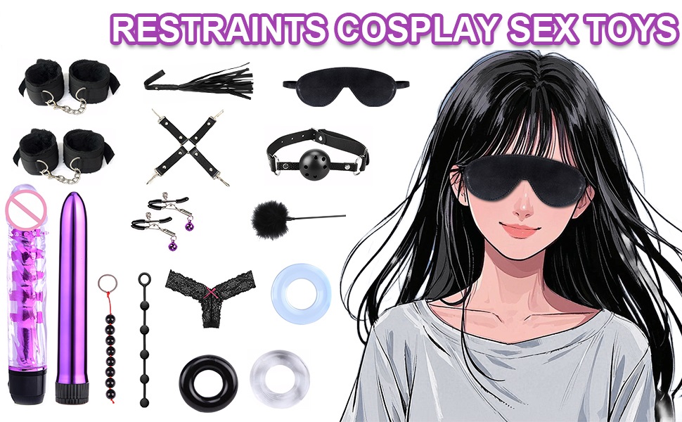 Набір для БДСМ-фетишу, 34 шт. (чорний та фіолетовий): кайдани, щипці для сосків, маска для очей, прічка. Ідеальний для початківців та досвідчених