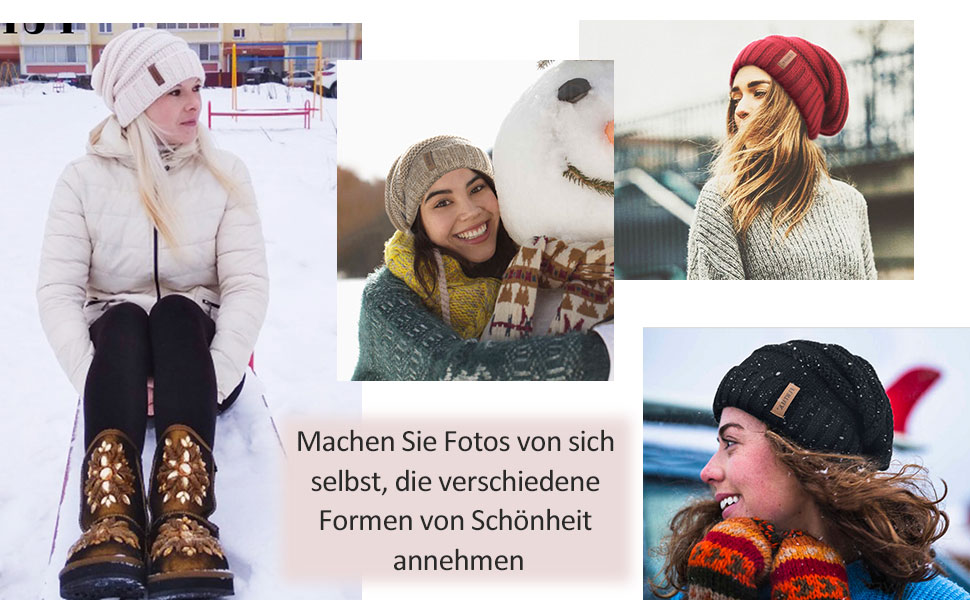 Жіноча в'язана шапка-біні FURTALK Slouch Beanie у стилі street style, груба в'язка, м'яка зимова шапка, універсальний розмір, чорна