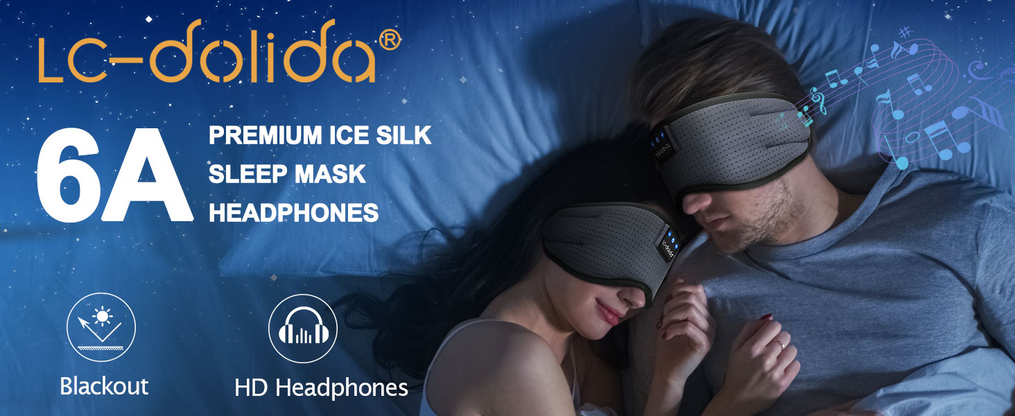 Маска для сну з Bluetooth-навушниками LC-dolida V5.4, дихаюча бавовняна пов'язка на очі з мікрофоном для подорожей, йоги та медитації, HiFi звук, 15 годин роботи (Сіра)