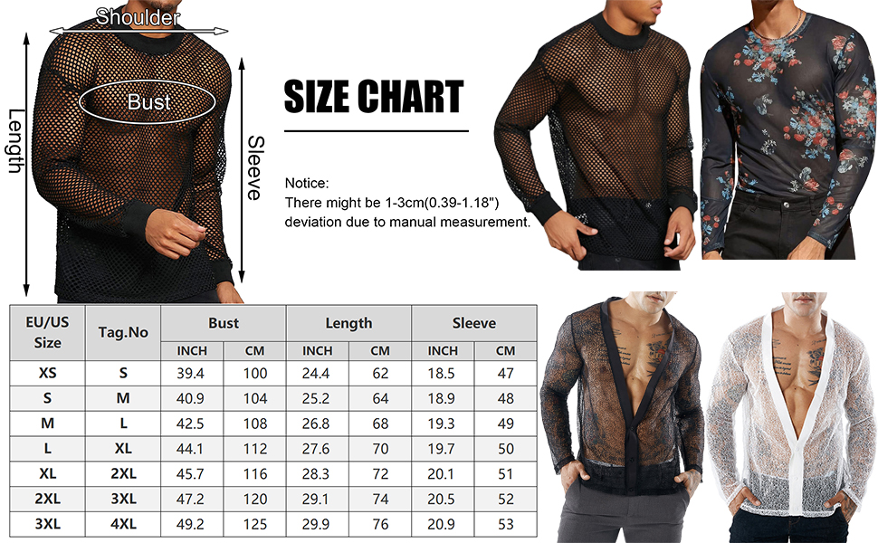 Чоловіча сітка AIEOE: прозора сорочка з довгим рукавом, чорна, розмір M