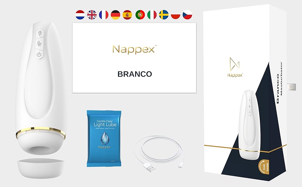Електричний мастурбатор для чоловіків Nappex Branco з потужним всмоктуванням та вібрацією, режим оргазму - мастурбатор, кишеньковий
