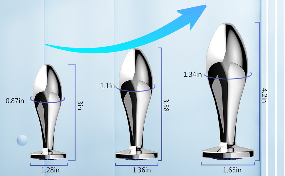 Набір металевих анальних пробок 3 шт. з кристалічною алмазною накінечкою. 3 розміри (малий, середній, великий). Безпечний медичний метал, для початківців та досвідчених, для пар. Анальні іграшки для чоловіків та жінок