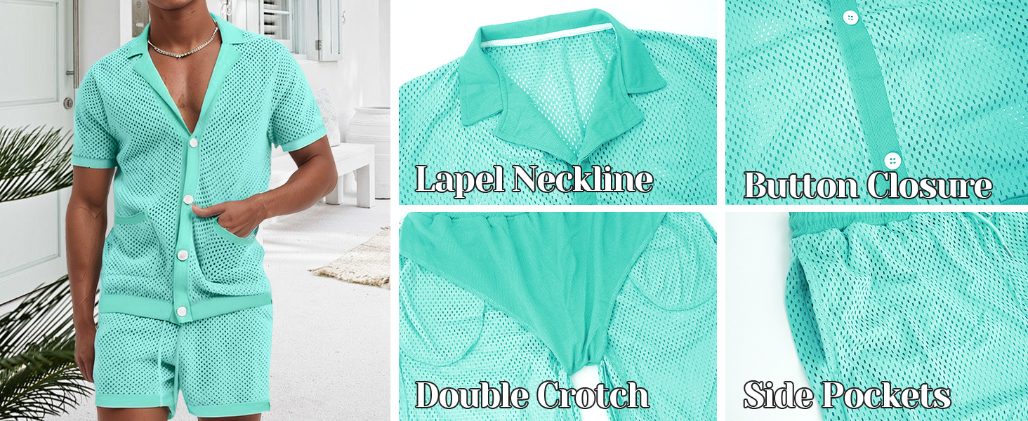 Panegy чоловічий комплект: мереживкова сорочка-туніка та шорти, сітка, чорний