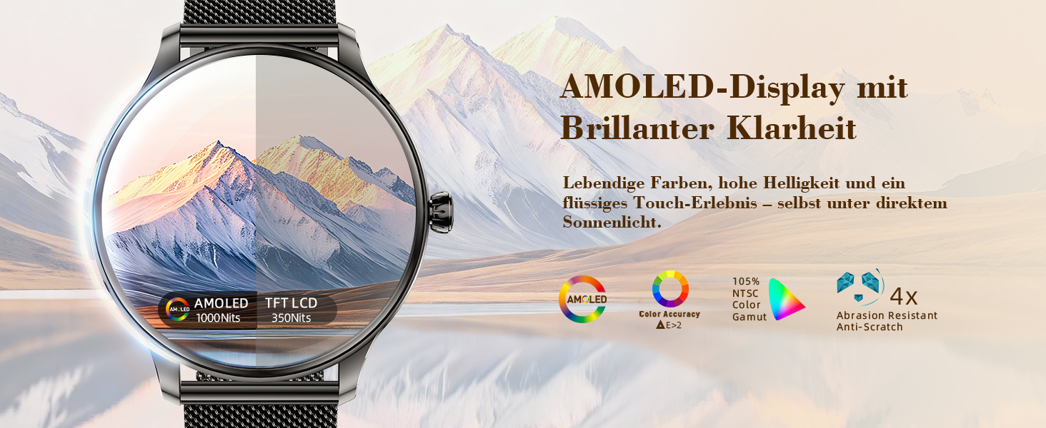 Смарт-годинник WalkerFit для жінок, круглий AMOLED дисплей 1.43